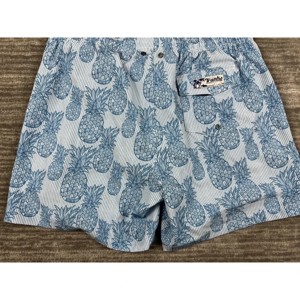 Trunks Surf & Swim Co Swim Trunks Mens XL Blue Pineapple Striped‎ Beach Shorts